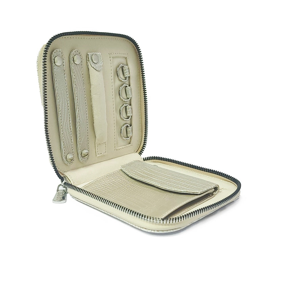 JOYERO DE VIAJE TEJUS PLATA BEIGE LANGOSTA ROSA