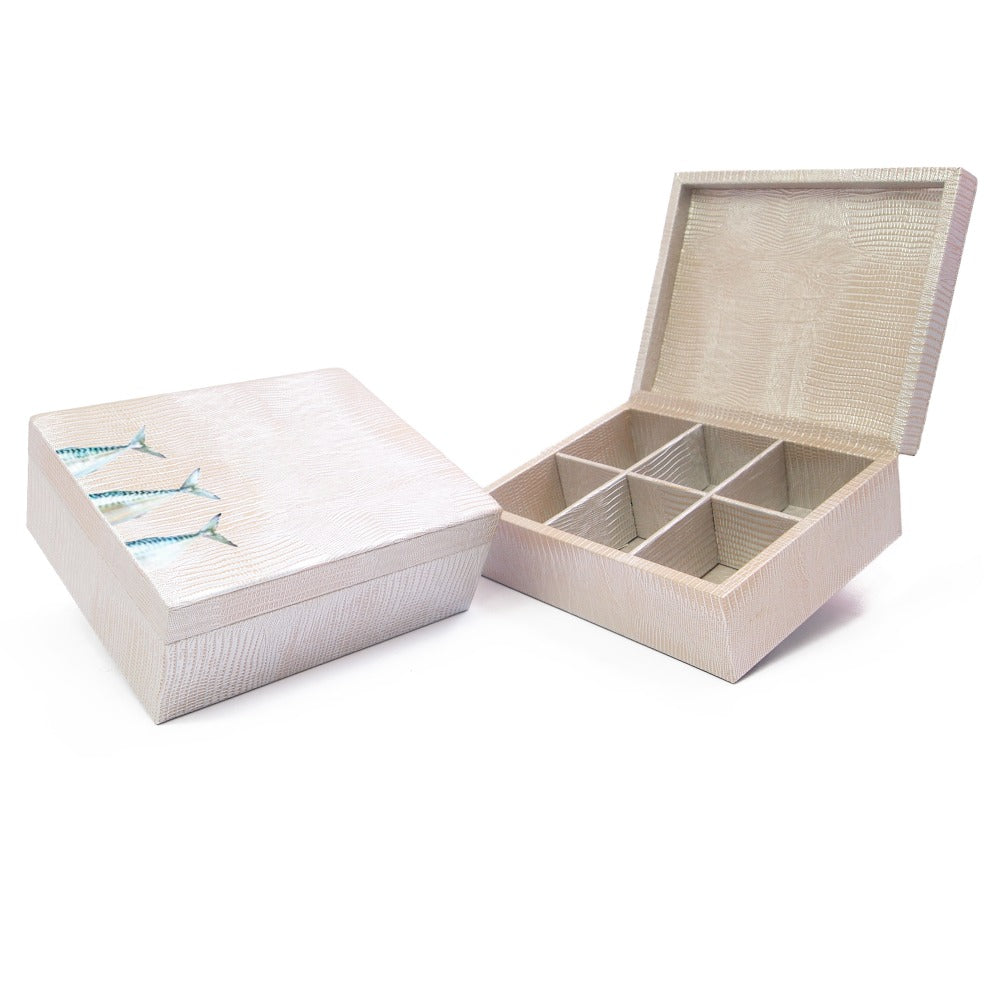 CAJA DE TE 6 TEJUS PLATA BEIGE