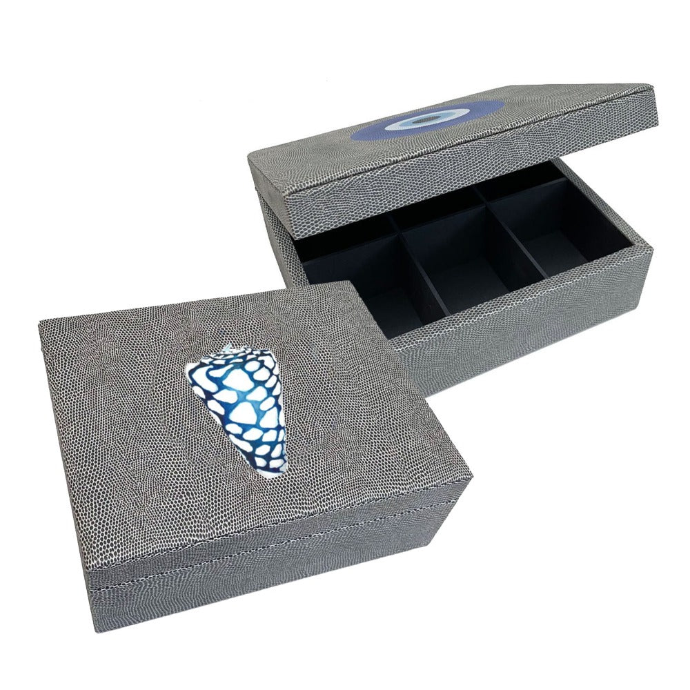 6-Compartment Gray Reptile Tea Box