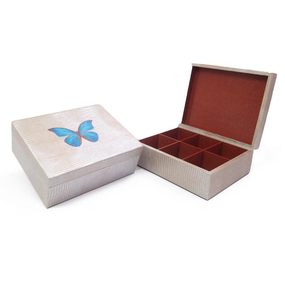 CAJA DE TE 6 TEJUS PLATA BEIGE