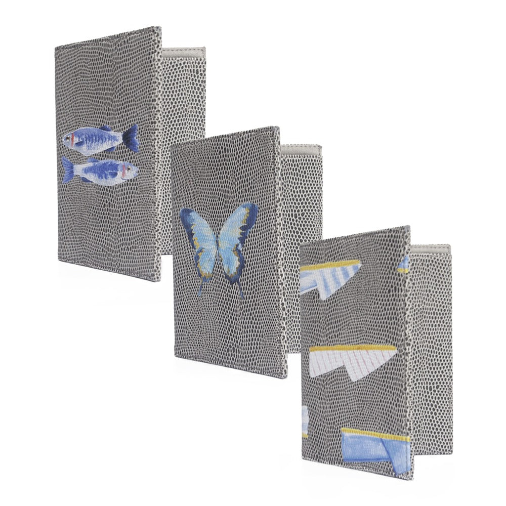 PORTA PASAPORTE Y VISA REPTIL GRIS