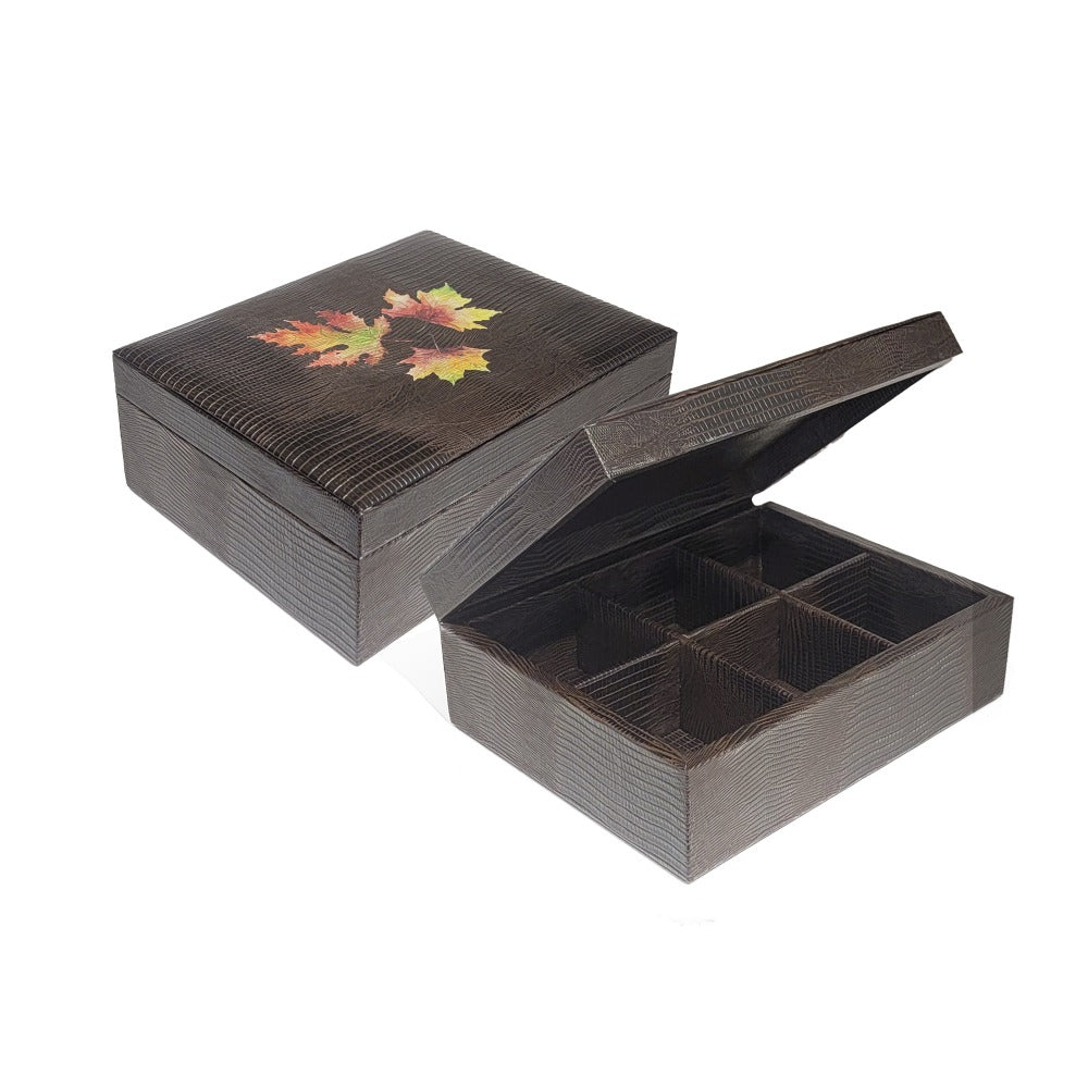 CAJA DE TE 6 TABACO ARMADILLO HOJAS DE OTOÑO