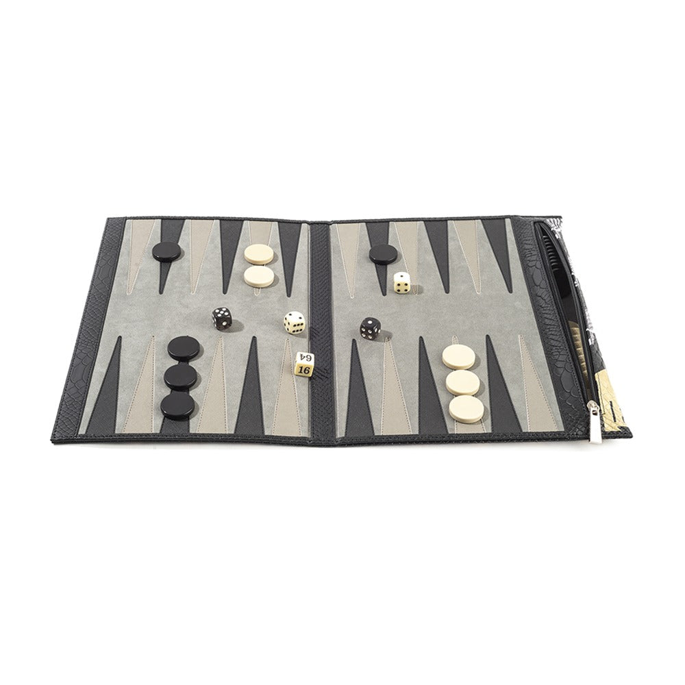 BACKGAMMON DE VIAJE CROCO NEGRO