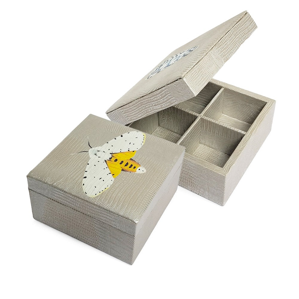 CAJA DE TE 4 TEJUS PLATA BEIGE