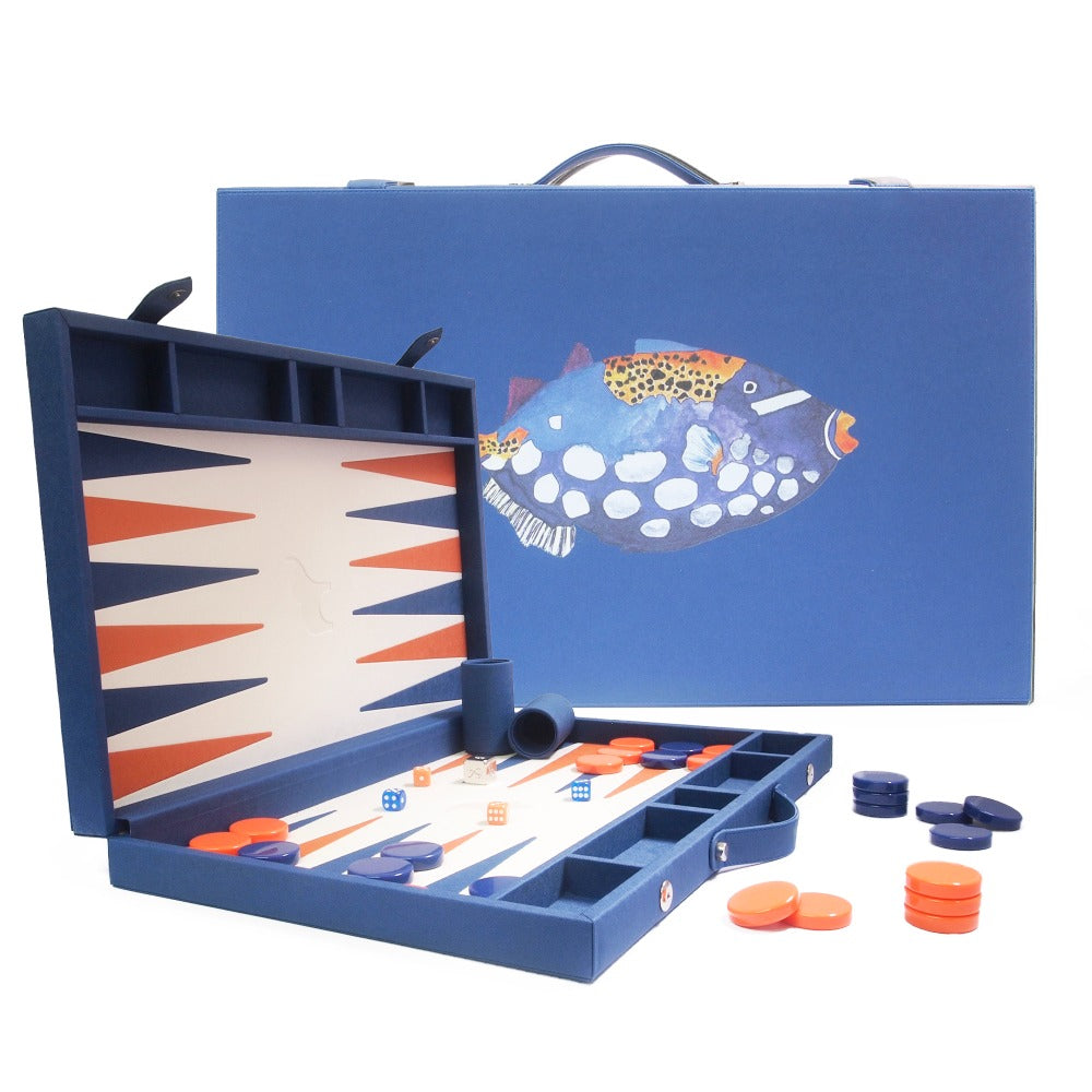 BACKGAMMON GRANDE FORRO AZUL MEDIO