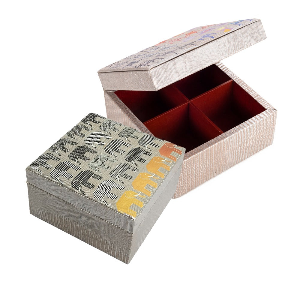 CAJA DE TE 4 TEJUS PLATA BEIGE PEDRO FRIEDEBERG