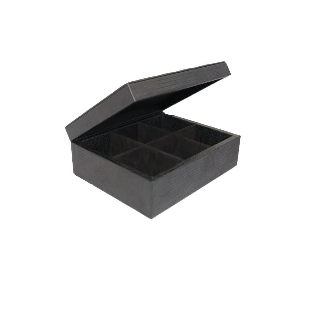 CAJA DE TE 6 NEGRO ARMADILLO BOTON RESINA