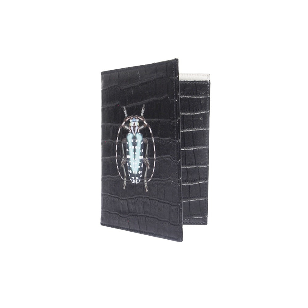 PORTA PASAPORTE Y VISA CROCO NEGRO