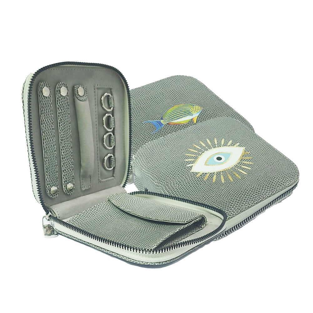 JOYERO DE VIAJE REPTIL GRIS