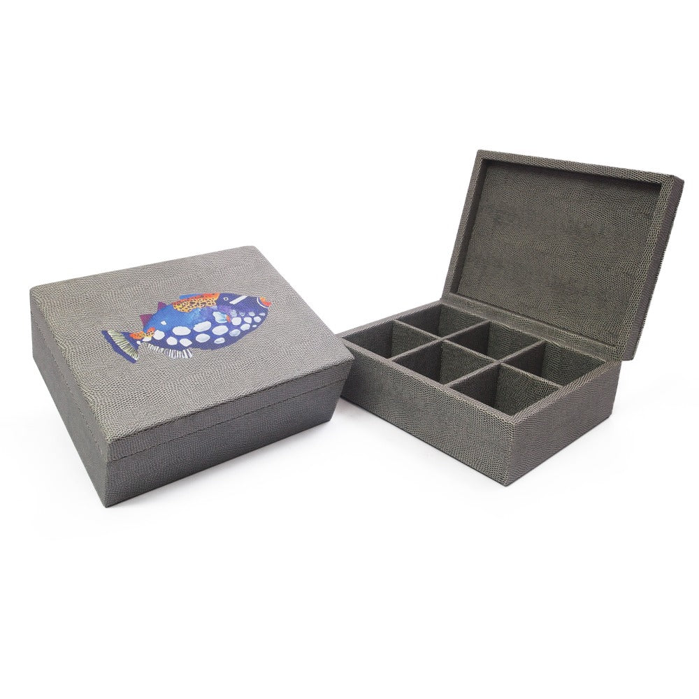 CAJA DE TE 6 REPTIL GRIS