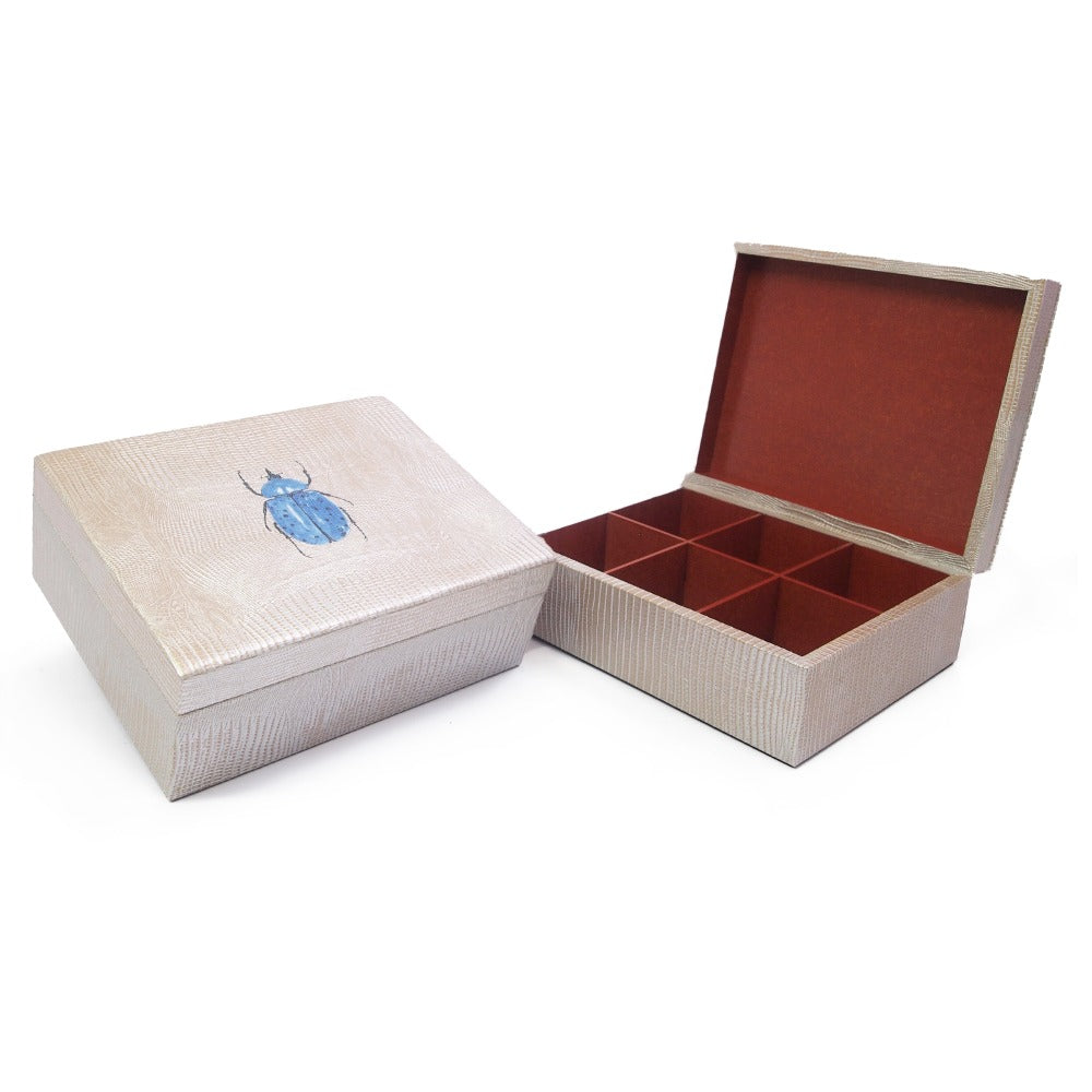 CAJA DE TE 6 TEJUS PLATA BEIGE