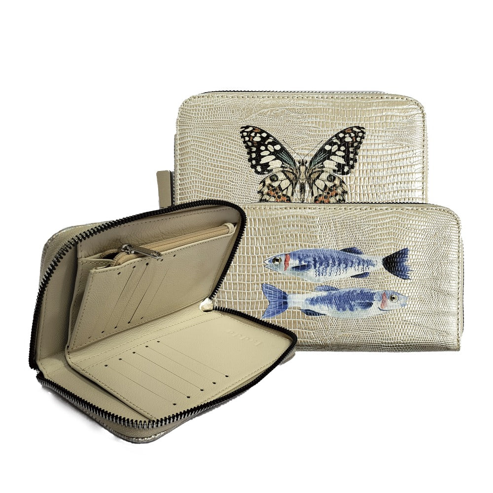 CARTERA MINI LICHA TEJUS PLATA BEIGE