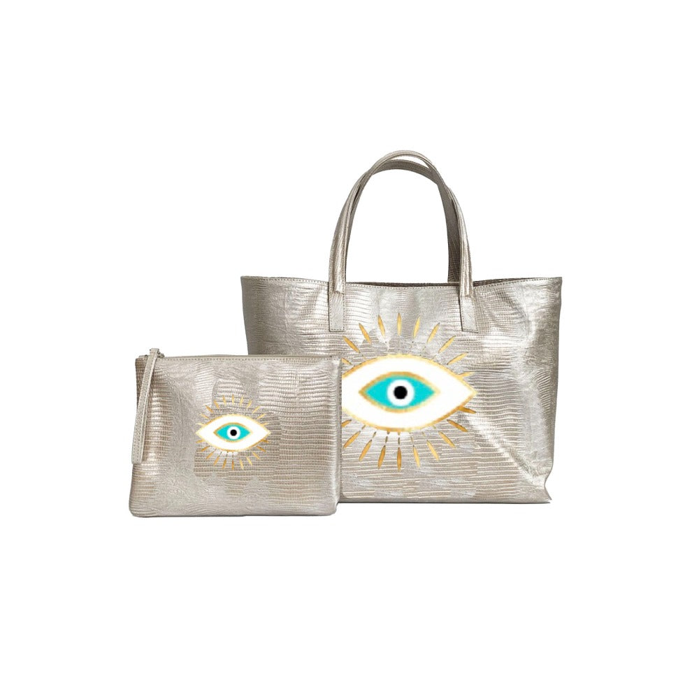 BOLSA MATEA PLAYA TEJUS PLATA BEIGE