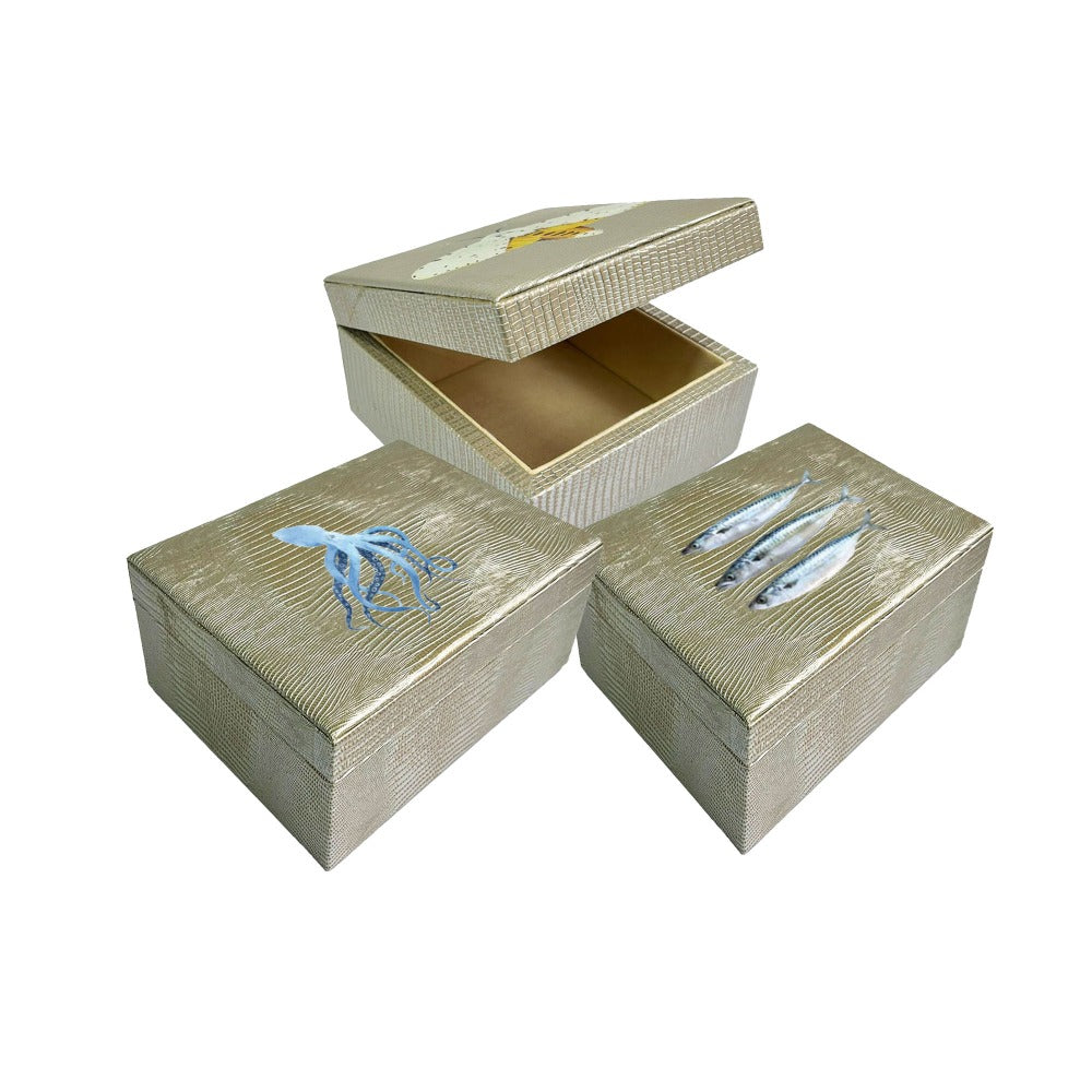 CAJA DECORATIVA CHICA TEJUS PLATA BEIGE