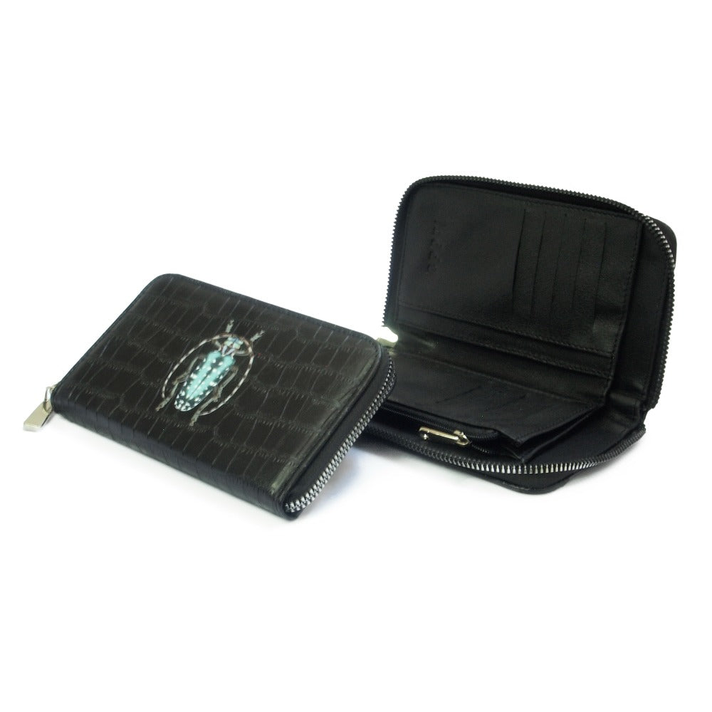 CARTERA MINI LICHA CROCO NEGRO