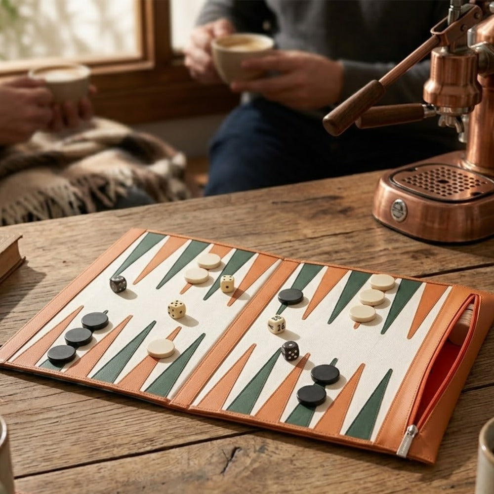BACKGAMMON DE VIAJE FORRO NARANJA PEDRO FRIEDEBERG