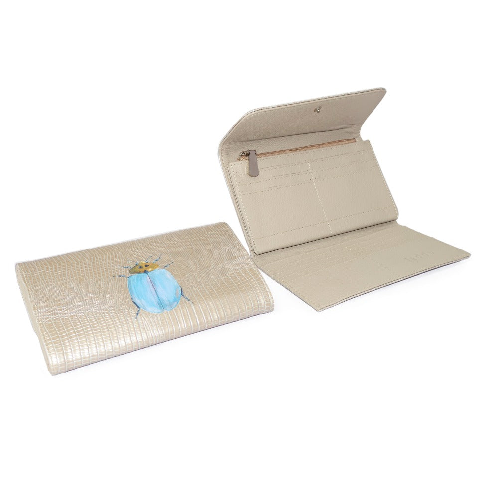 CARTERA LICHA TEJUS PLATA BEIGE