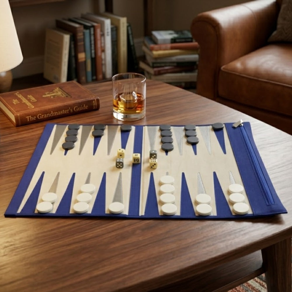 BACKGAMMON DE VIAJE FORRO AZUL MEDIO