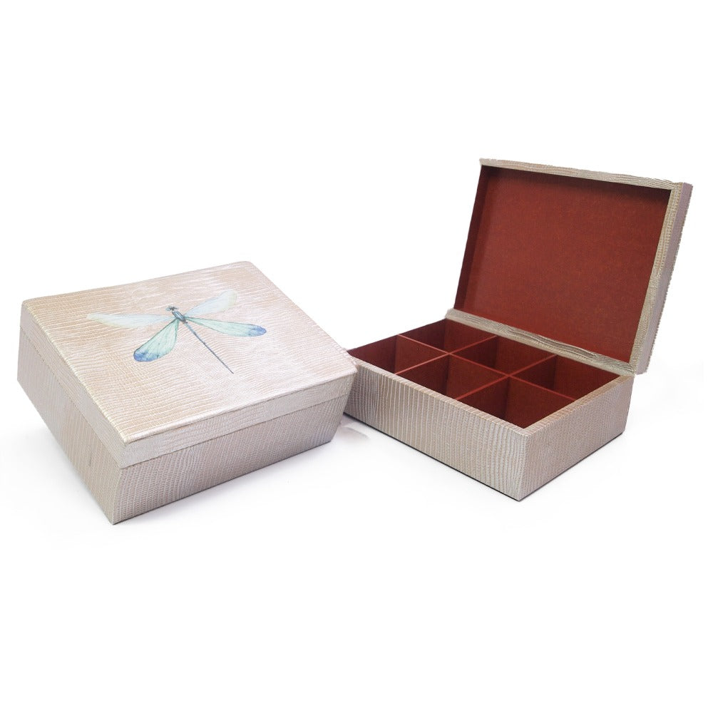 CAJA DE TE 6 TEJUS PLATA BEIGE