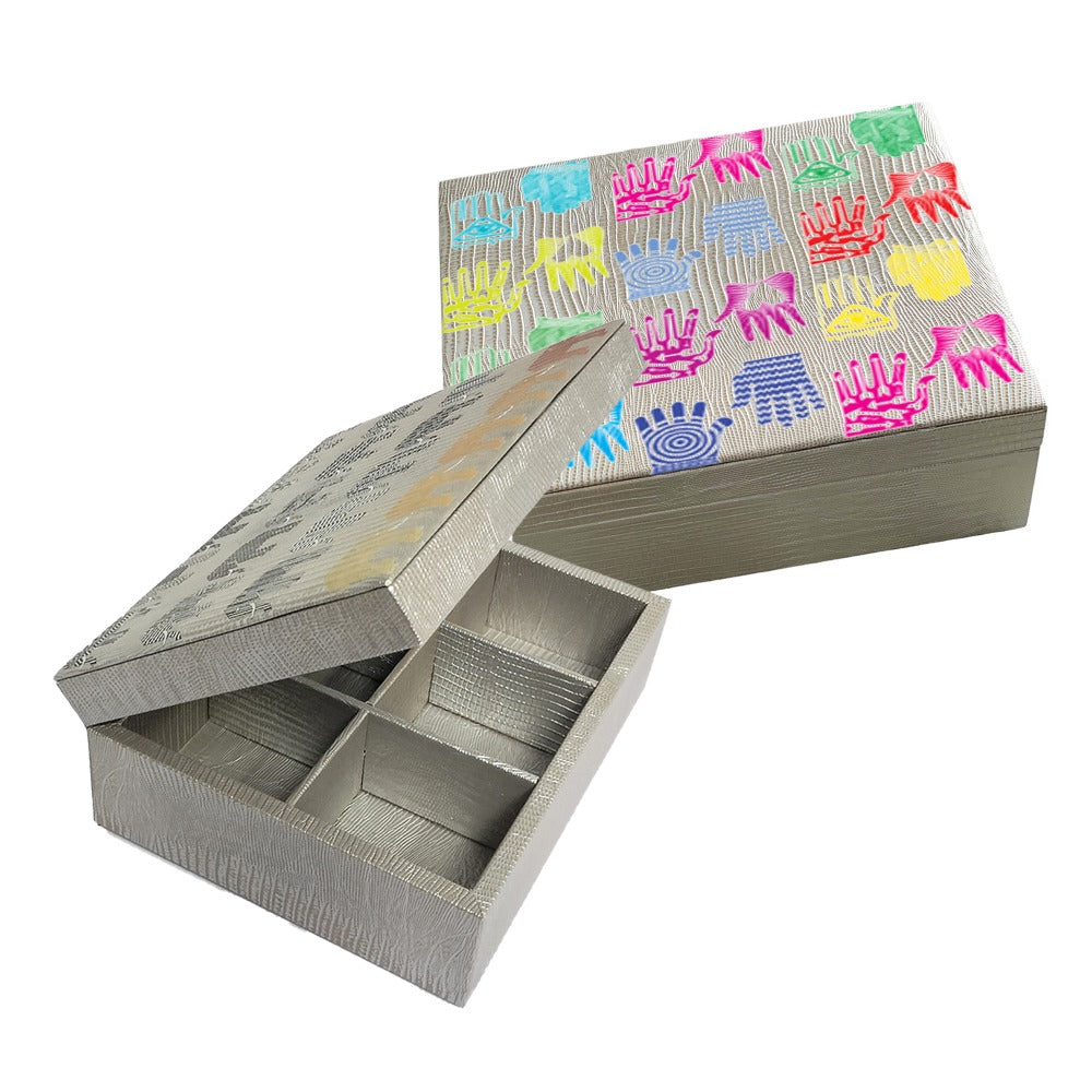 CAJA DE TE 6 TEJUS PLATA BEIGE PEDRO FRIEDEBERG