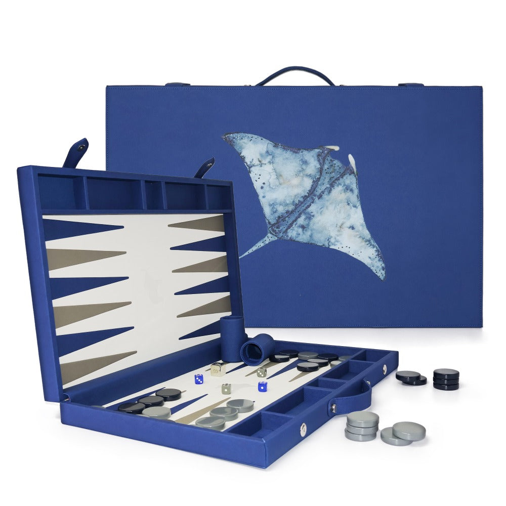 BACKGAMMON GRANDE FORRO AZUL MEDIO