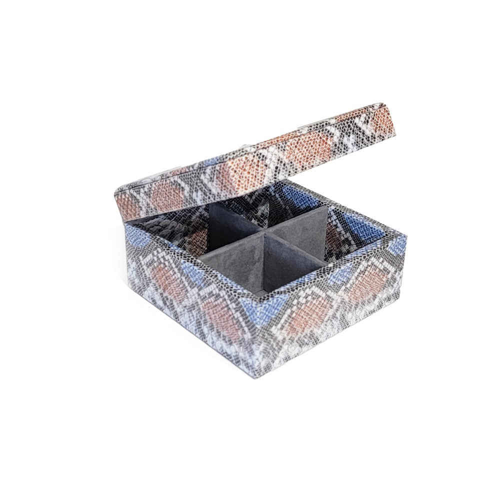 CAJA DE TE 4 PIEL CRESTA NATURAL