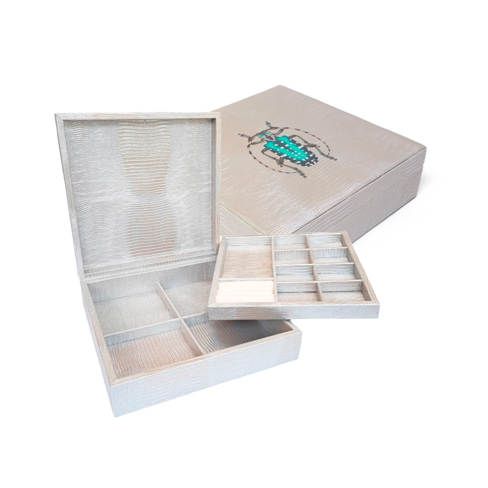 JOYERO CUADRADO TEJUS PLATA BEIGE