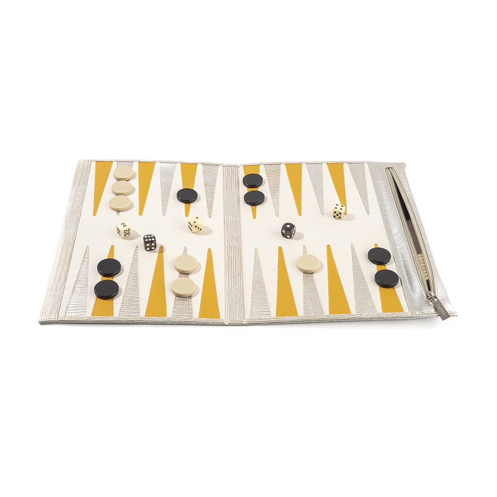 BACKGAMMON DE VIAJE TEJUS PLATA BEIGE