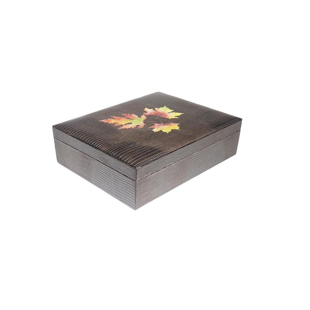 CAJA DE TE 9 TABACO ARMADILLO HOJAS DE OTOÑO