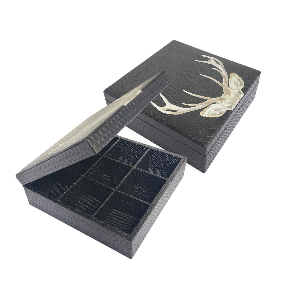 CAJA DE TE 9 NEGRO MATE VENADO