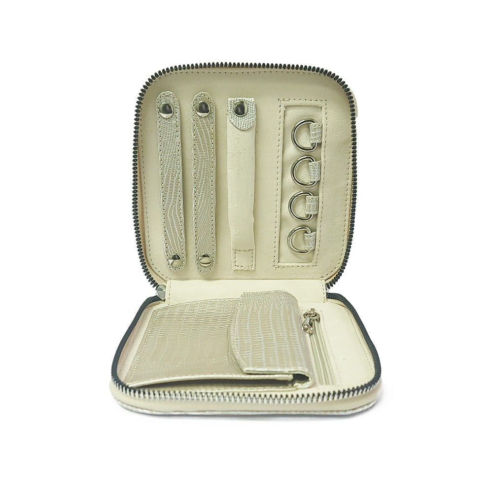 JOYERO DE VIAJE TEJUS PLATA BEIGE LANGOSTA ROSA
