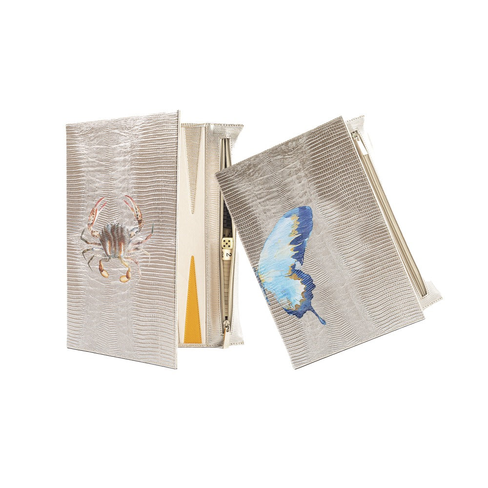 BACKGAMMON DE VIAJE TEJUS PLATA BEIGE