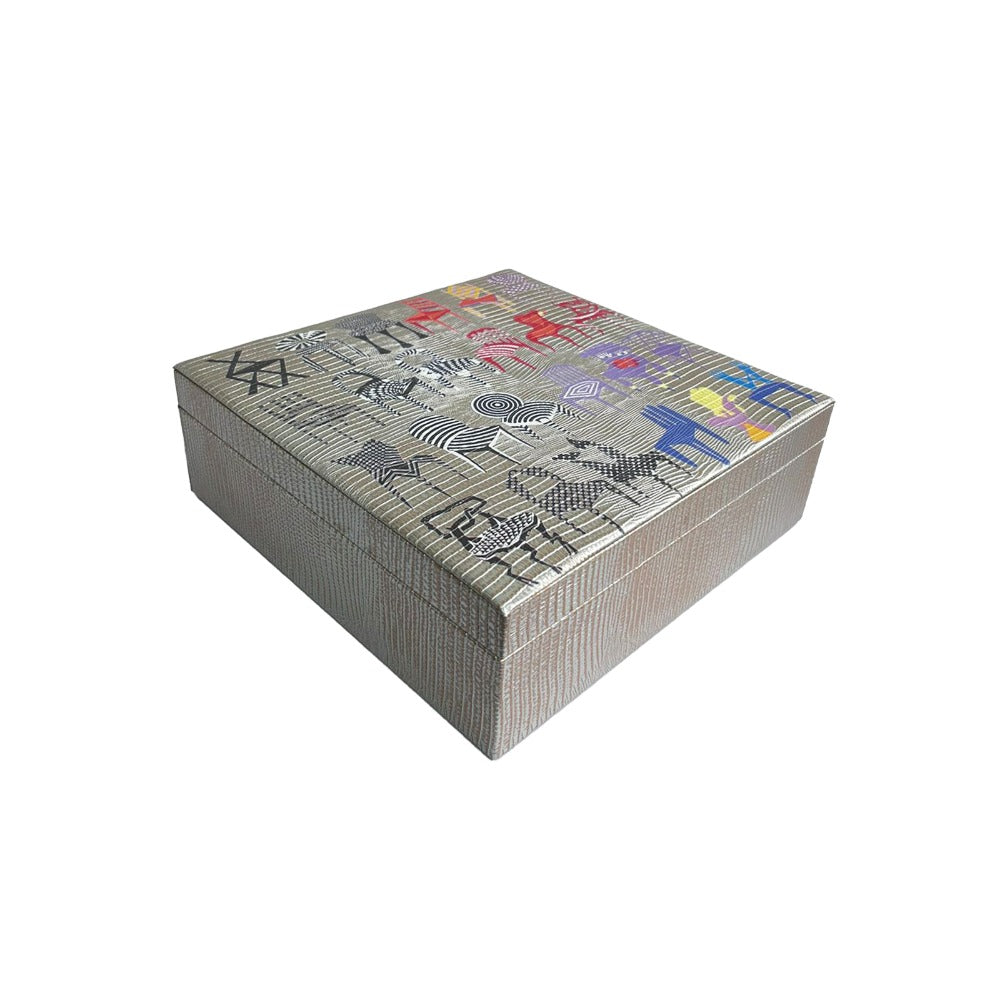 CAJA DECORATIVA GRANDE TEJUS PLATA BEIGE PEDRO FRIEDEBERG