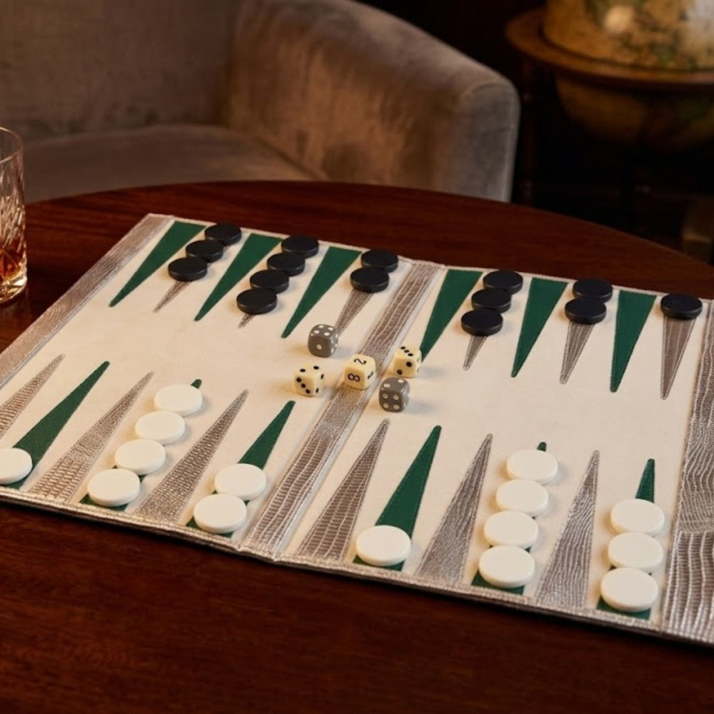 BACKGAMMON DE VIAJE TEJUS PLATA BEIGE