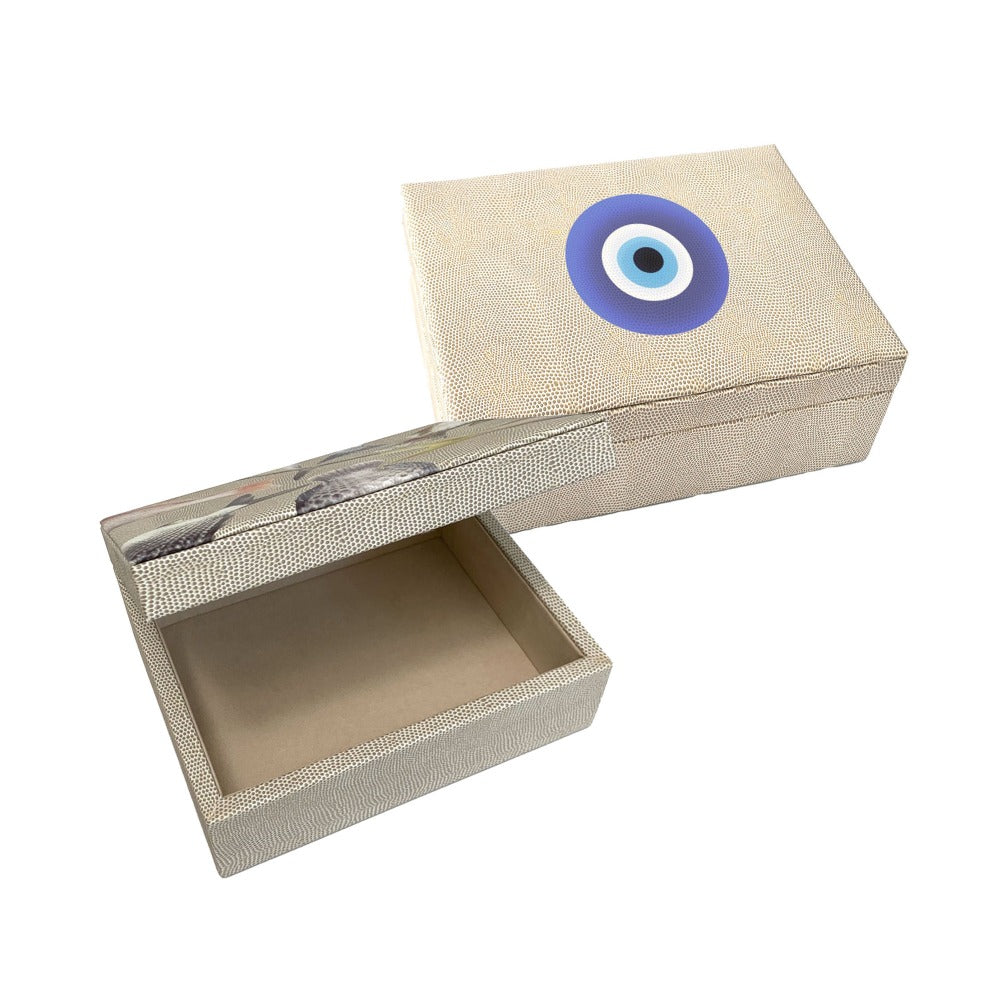 CAJA DECORATIVA MEDIANA RAYITAS CARNE