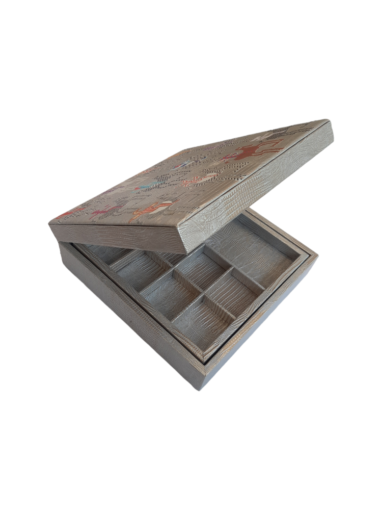 JOYERO CUADRADO TEJUS PLATA BEIGE AMAZONAS