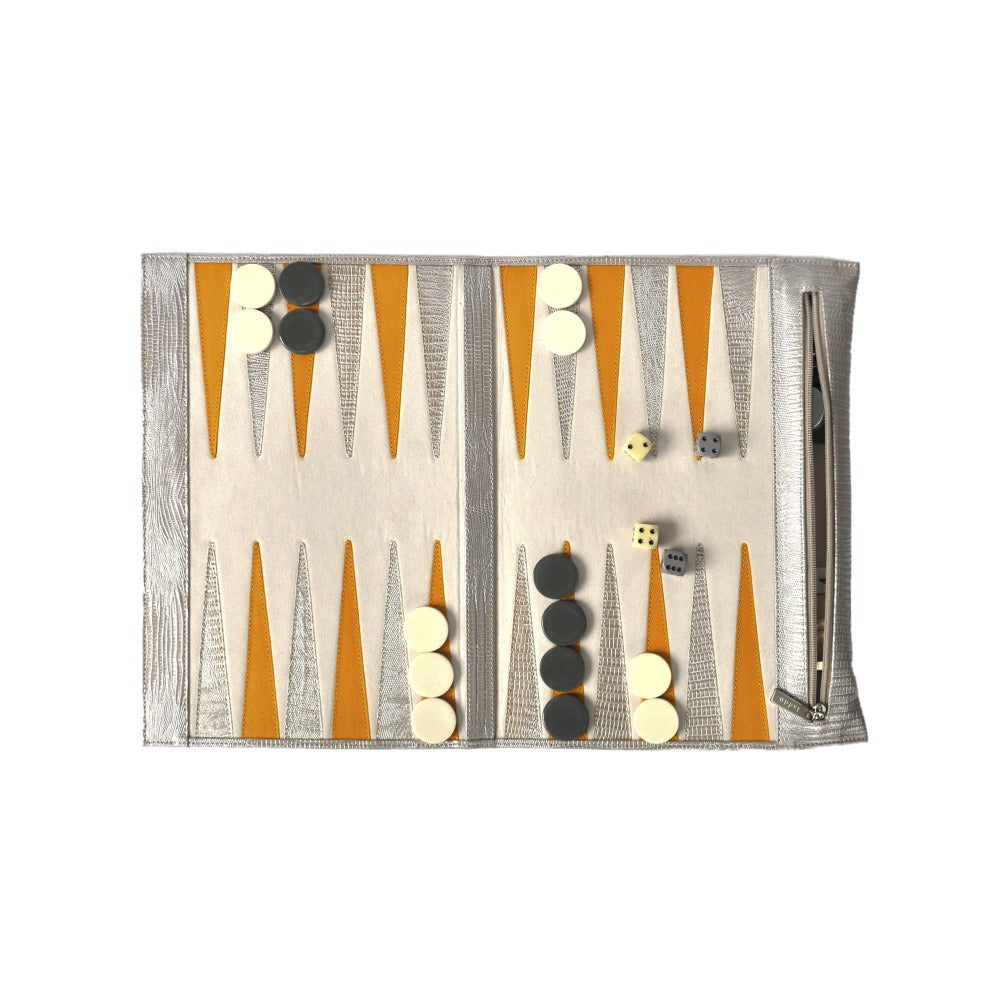 BACKGAMMON DE VIAJE TEJUS PLATA BEIGE