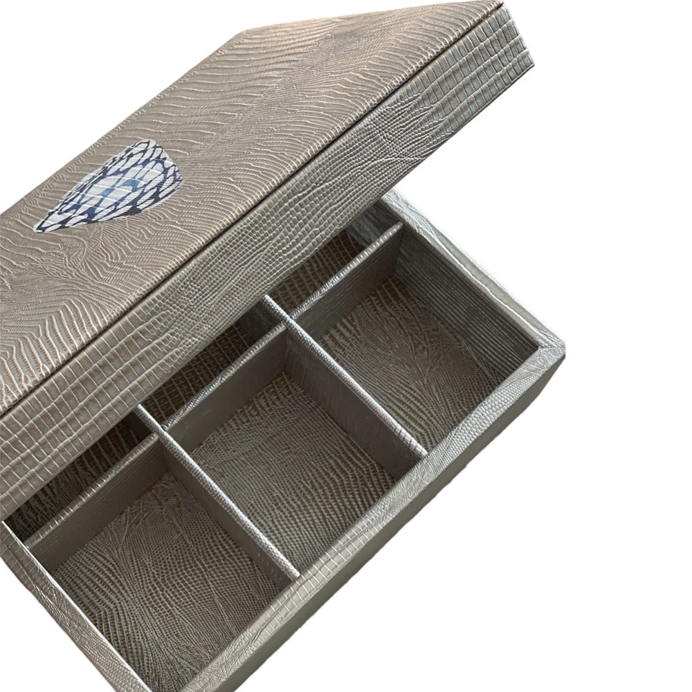CAJA DE TE 6 TEJUS PLATA BEIGE