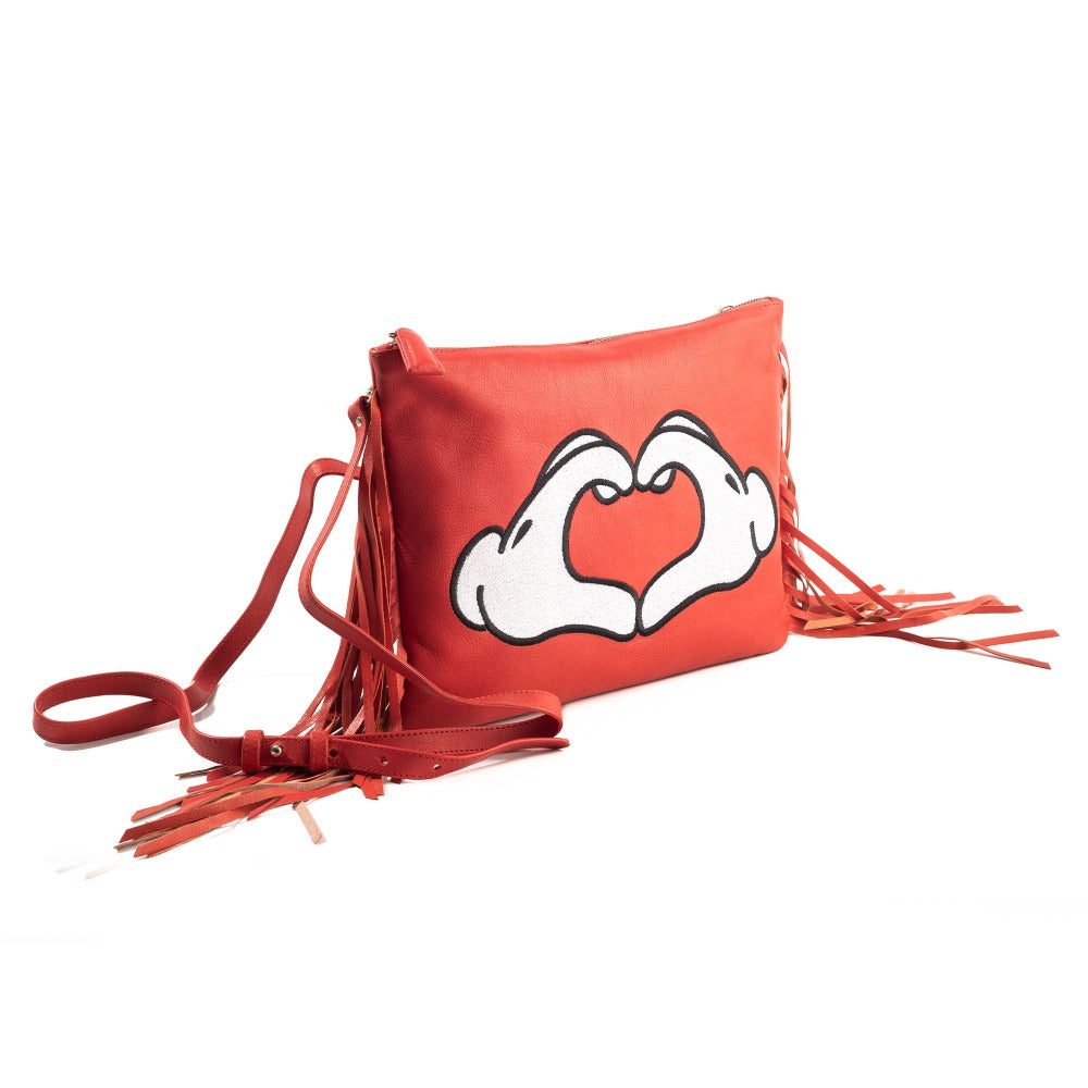 BOLSA DELFINA CON FLECOS CLASSY CORAL MANOS MICKEY BORDADAS