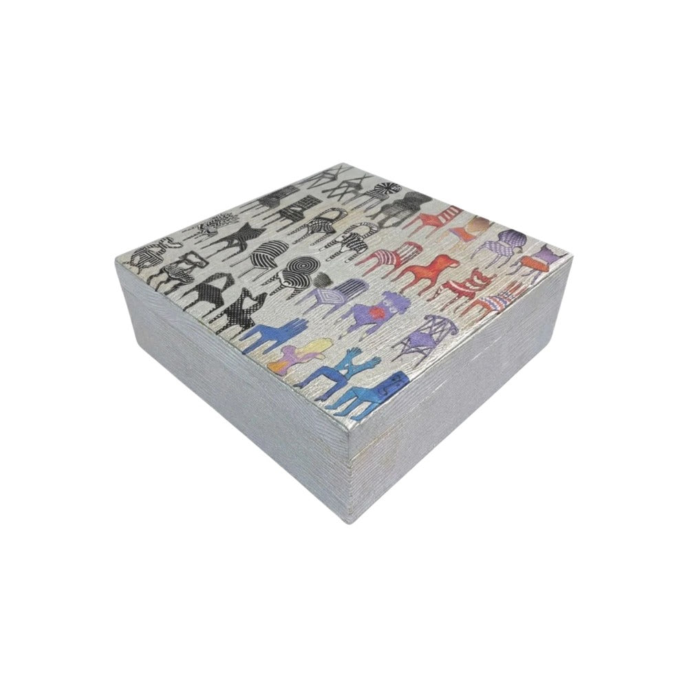 CAJA DECORATIVA MEDIANA TEJUS PLATA BEIGE  PEDRO FRIEDEBRG