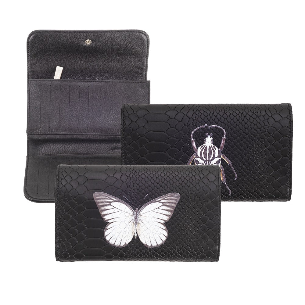 CARTERA LICHA NEGRO MATE