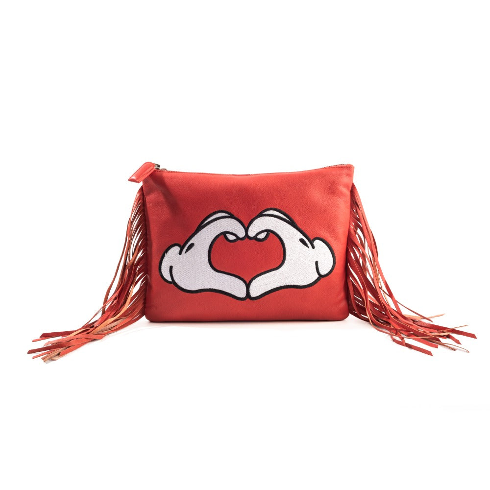 BOLSA DELFINA CON FLECOS CLASSY CORAL MANOS MICKEY BORDADAS