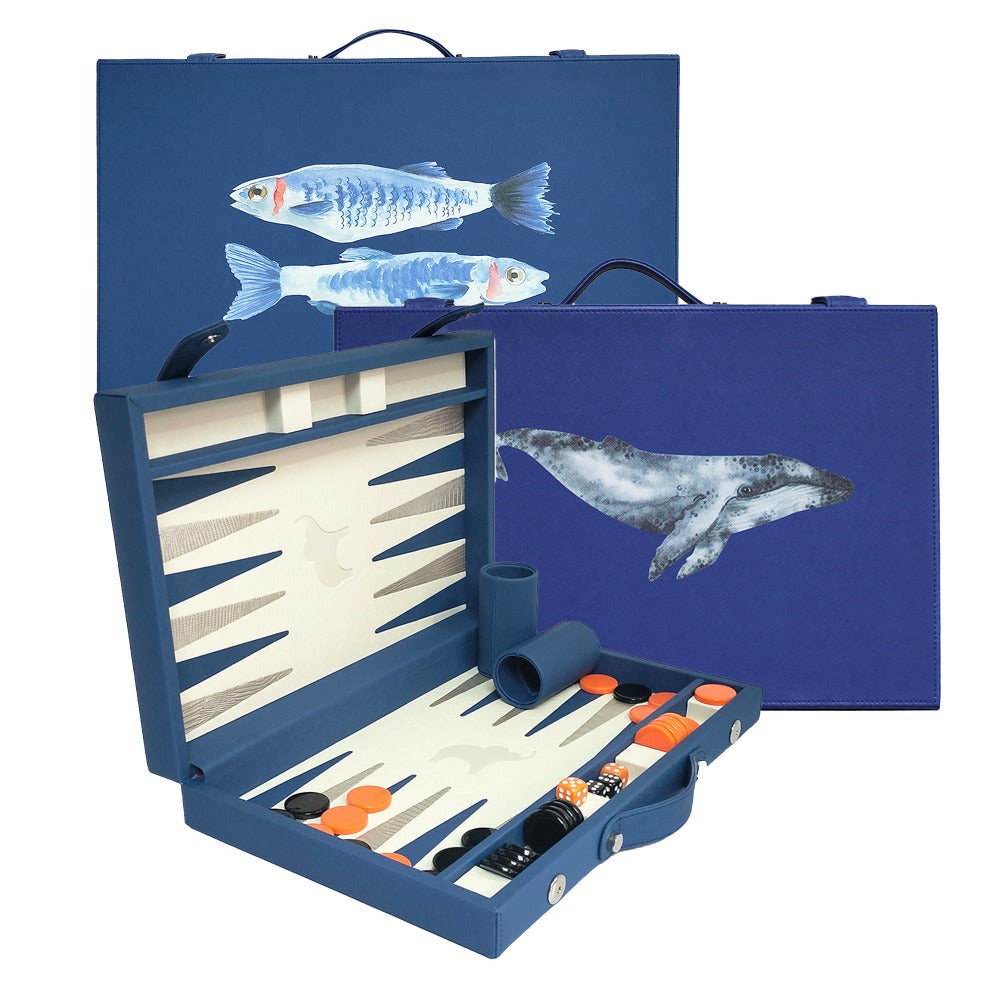 BACKGAMMON GRANDE FORRO AZUL MEDIO