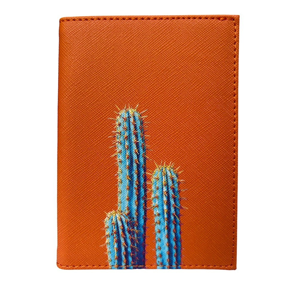 PORTA PASAPORTE Y VISA FORRO NARANJA CACTUS NEON