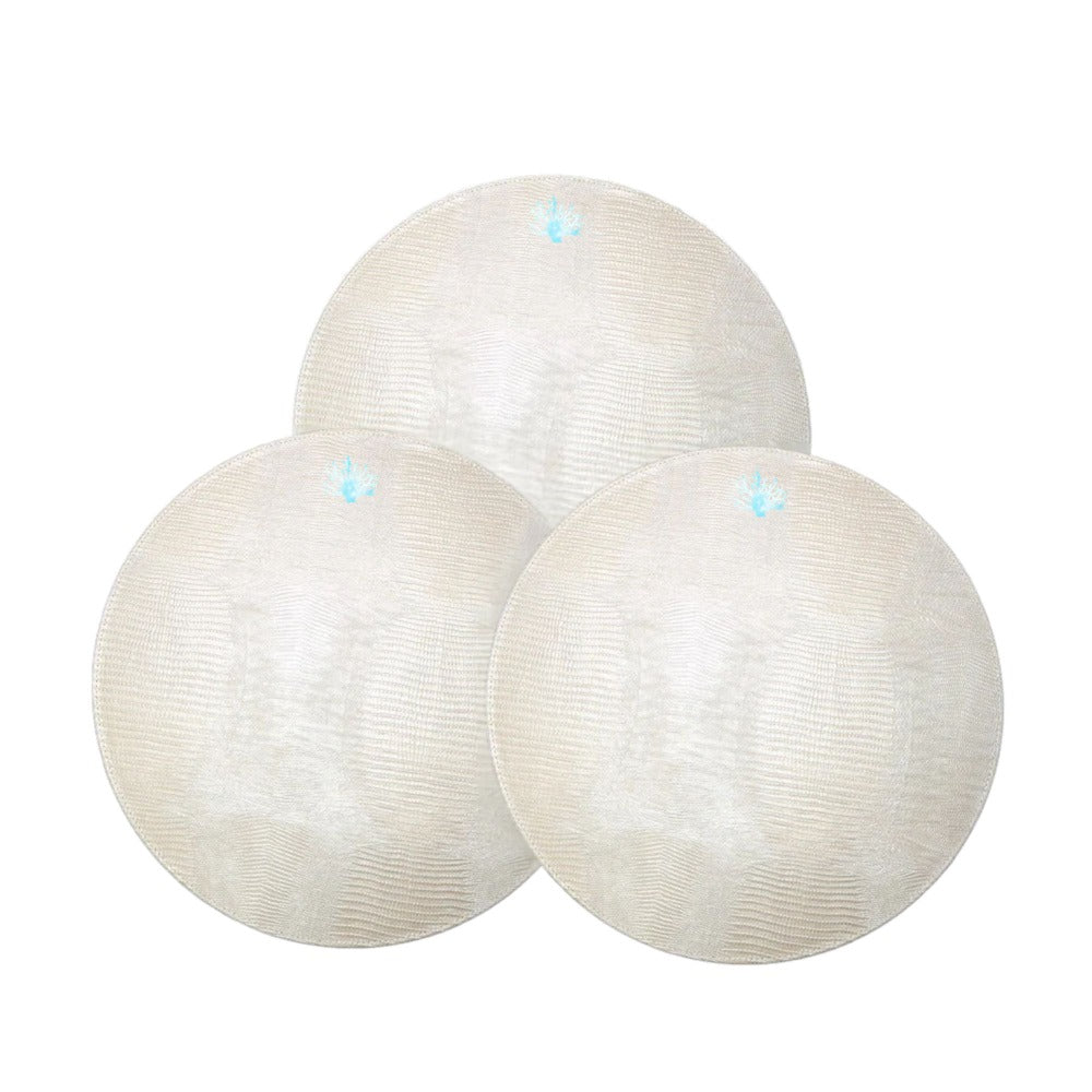 INDIVIDUAL REDONDO TEJUS PLATA BEIGE CON IMPRESION